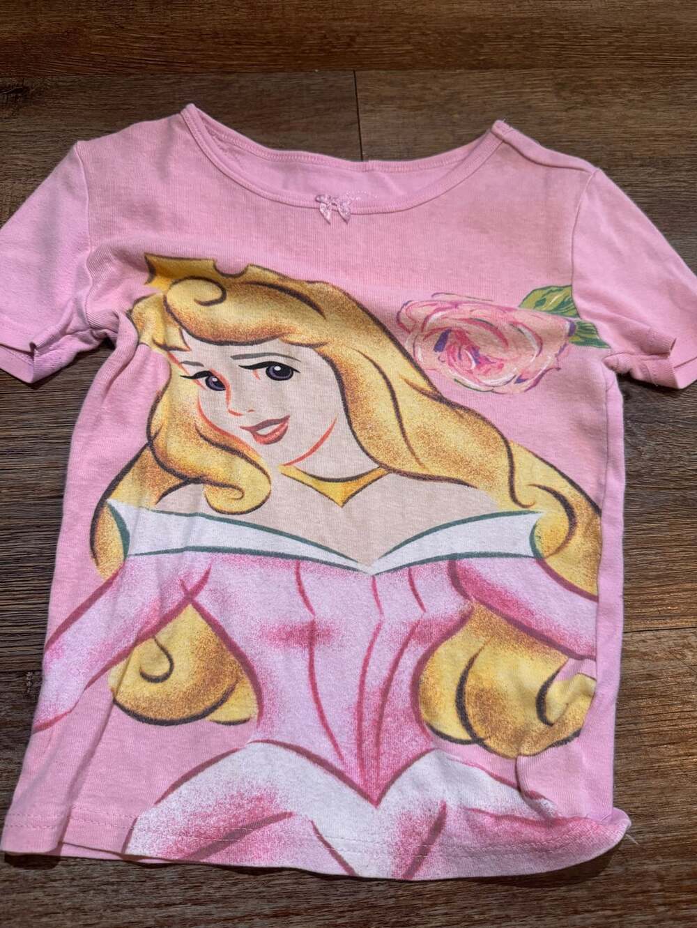 Y2K Disney Aurora Sleeping Beauty T-Shirt Size 5 Pink Short Sleeve Graphic Tee